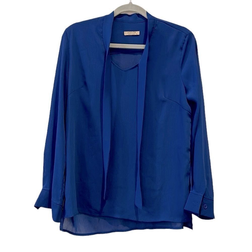 Acevog Blue Long Sleeve Career To Date Night Blouse Small